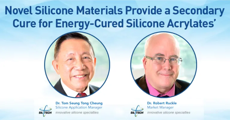 Novel Silicones Presentation header, with pictures of Dr Tom Seung Tong Cheung and Dr Robert Ruckle